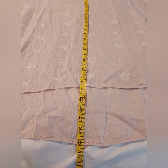Terzo Millennio Italian Made Soft Pink Floral Embroidered 100% Linen Hi-Low Top - Picture 6 of 8